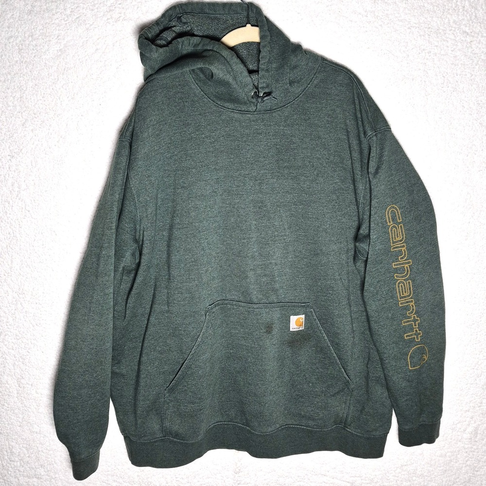Carhartt‎ Loose Fit Hoodie Men's 2XL Green Sweatshirt Long Sleeve Logo
